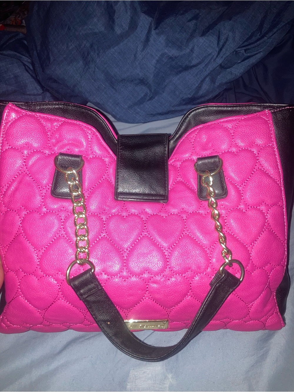 Betsey Johnson Pink Quilted Tote with Black Bow Accent - Picture 9 of 16